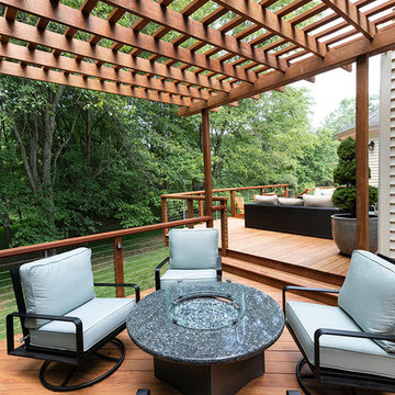 Ipe Deck Seating area with Fire Pit and Pergola