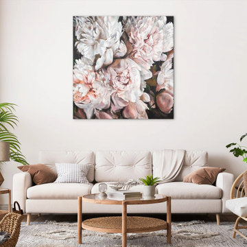 Hand-painted wall art - Elegant framed canvas painting "Bouquet of Peonies"