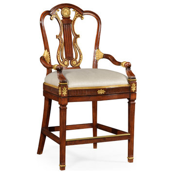 Neo-Classical Gilded Lyre Back Bar Armchair, Upholstered in MAZO