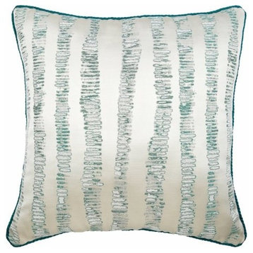 Blue Decorative Pillow Cover, Abstract Striped 16"x16" Silk, Undecided