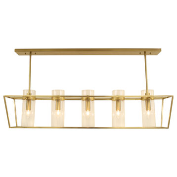 CHANCE LARGE RECTANGULAR SATIN BRASS CHANDELIER, 54" Wide