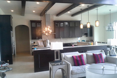 Example of a huge minimalist enclosed living room design in Houston with a wall-mounted tv