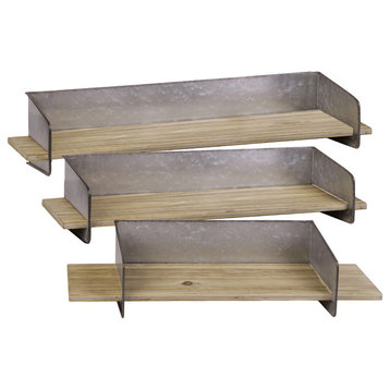 Urban Trends Wood Rectangular Set Of Three Wall Shelf With Brown Finish 31048