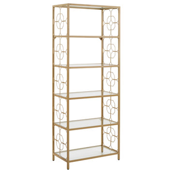Fortes Octagon Pattern Gold Metal and Glass Bookcase
