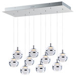 ET2 - Swank LED 10-Light Linear Pendant, Polished Chrome - Orbs of crystal Clear acrylic are trimmed with a metal band and frosted inside for excellent light diffusion. The bottom is dimpled for a unique optical effect.