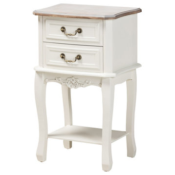 Glannant Country Cottage Two-Tone White and Oak 2-Drawer Wood Nightstand