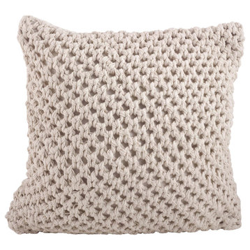 Knitted Design Throw Pillow With Down Filling, 20"x20", Vanilla