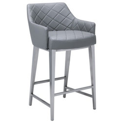 Contemporary Bar Stools And Counter Stools Kenton Quilted Faux Leather Stool, Gray, Bar Height