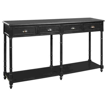 Wooden Console Sofa Table With 4 Spacious Drawers, Black