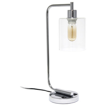 Lalia Home Modern Iron Desk Lamp with USB Port and Glass Shade, Chrome