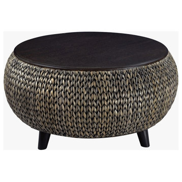 Gallerie Decor Bali Breeze Round Transitional Wood Coffee Table in Silver