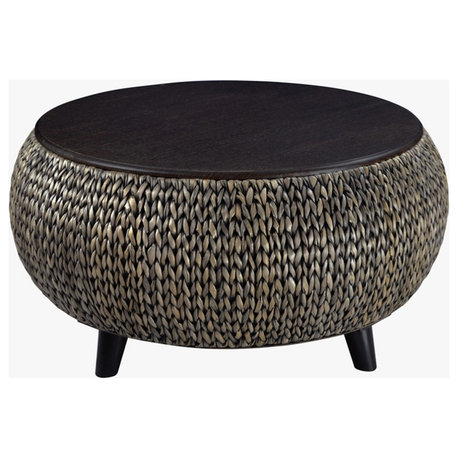 Gallerie Decor Bali Breeze Round Transitional Wood Coffee Table in Silver