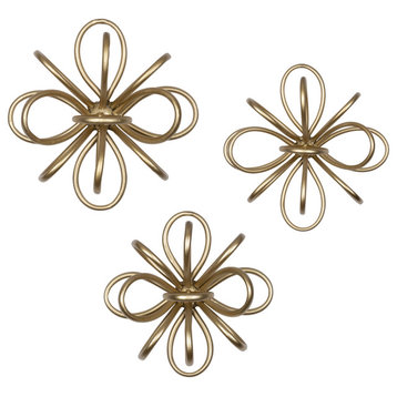 Stratton Home Glam Set Of 3 Gold Metal Burst Wall Decor S42453
