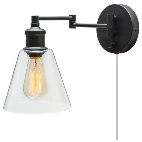 LeClair 1-Light Dark Bronze Plug-In or Hardwire Industrial Wall Sconce