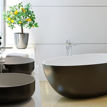 Aquatica Spoon 2 Egg Shaped Black-Wht Solid Surface Bathtub