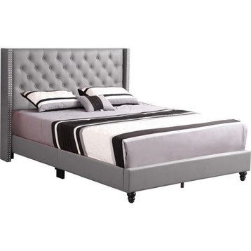 Glory Furniture Julie Faux Leather Upholstered Queen Bed in Light Gray