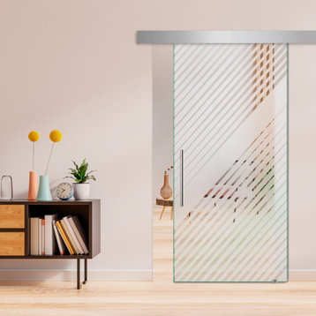 Sliding Glass Barn Door with Frosted Desing ALU100, 40"x84", Full-Private