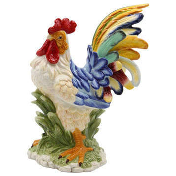 Small Colorful Rooster Figurine, 10 7/8"H