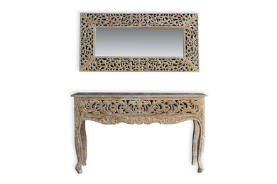 Vine Hand Carved Console Table & Mirror By Ornamaya