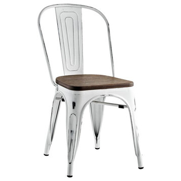 Modern Industrial Distressed Antique Vintage Style Dining Chair, White, Metal