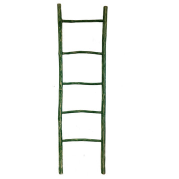 Classic Antique Green Teak Wood Ladder Rack 60"