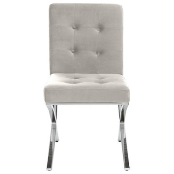 Slader Tufted Side Chair, Gray/Chrome