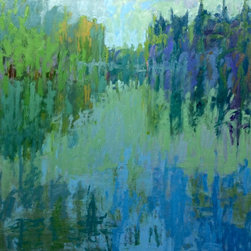 REFLECTIONS IN BLUES AND GREENS  36 x 36 oil on wood - Products