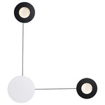 ET2 Lighting - Orbital 2-Light LED Wall Sconce - A creative way to add light to any room, this collection can be arranged into many configurations. Simply install the main canopy and position the Moons to your desired location within 3 feet from the center. Each Moon is finished in White on the backside and Black on the face. The face can move from side to side as well in an outward direction.