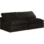 Meridian Furniture - Cozy Velvet Upholstered Comfort Modular Armless Sofa, Black - Bring home this Cozy armless sofa for a fresh new look. Embrace casual elegance with this Cozy velvet cloud-like comfort modular fiber-filled seating option. Handsome from all angles, this piece features soft black velvet upholstery to make it an easy fit in any room. This modular piece can be combined with other items in the Cozy collection to create a seating group of your dreams. The cushions on this piece are exceptionally comfortableand filled with fiber for luxury that you deserve as you rest and relax.
