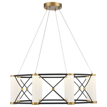 Aries 8-Light LED Pendant, Matte Black With Burnished Brass Accents