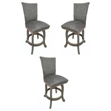 Home Square 26" Wood Counter Stool without Arms in Trendy Pewter - Set of 3