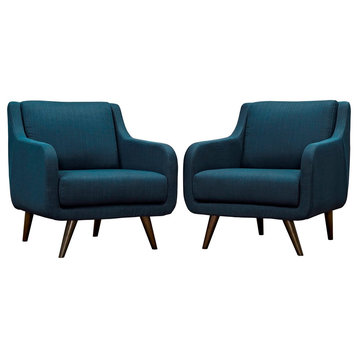 Modern Contemporary Urban Living Armchairs, Set of 2, Navy Blue, Fabric