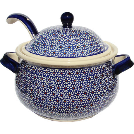 Polish Pottery Soup Tureen with Ladle, Pattern Number: 1367-120