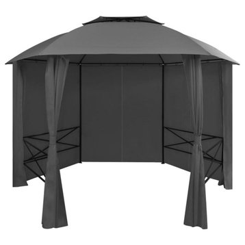vidaXL Garden Marquee Pavilion Tent with Curtains Hexagonal 11.8'x8.7', 44766