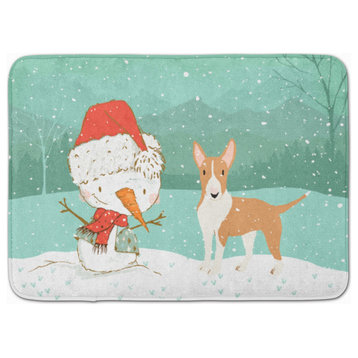 Fawn Bull Terrier Snowman Christmas Machine Washable Memory Foam Mat