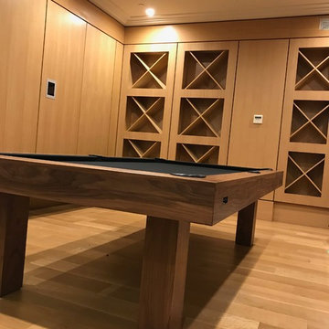 Walnut pool table with a ping pong and dining coversion top