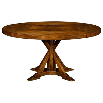 60" Country Walnut Round Dining Table With Inbuilt Lazy Susan