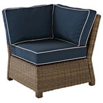 Crosley - Bradenton Outdoor Wicker Sectional Corner Chair With Navy Cushions - Create the ultimate in outdoor entertaining with Crosley's Bradenton Collection. This elegantly designed all-weather wicker sectional is the perfect addition to your environment. Bradenton provides the utmost in flexibility with its modular design that allows you to easily add sections as needed to fit any space. The finely crafted deep seating collection features intricately woven wicker over durable steel frames, and UV/Fade resistant cushions providing comfort, style and durability.