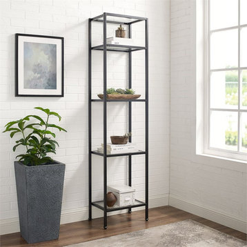 Bowery Hill 4-Shelf Modern Metal Etagere Bookcase in Oil Rubbed Bronze/Clear