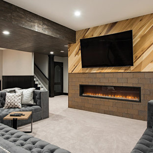 Ideas para sótanos | Diseños de sótanos con marco de chimenea de