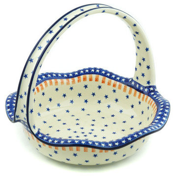 Polmedia Polish Pottery 11" Stoneware Basket With Handle