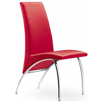 Hamil Dining Chair Leatherette With Chrome Legs, Set of 2, Red