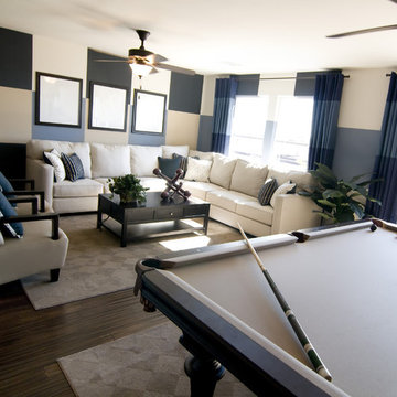 Pool Table in Contemporary Living Room