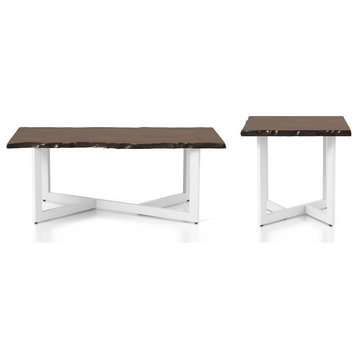 Furniture of America Krestian Wood 2-Piece Coffee Table Set in Oak and White