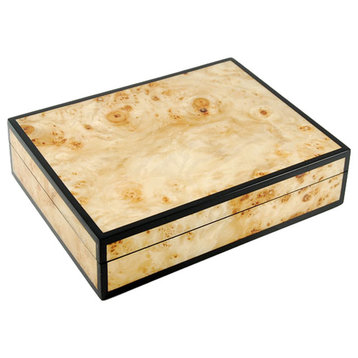 Lacquer Long Stationery Box Box, Mappa Burl