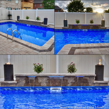 Whitestone, NY 11357 | Paver Pool Patio with Fire and LED Waterfallls
