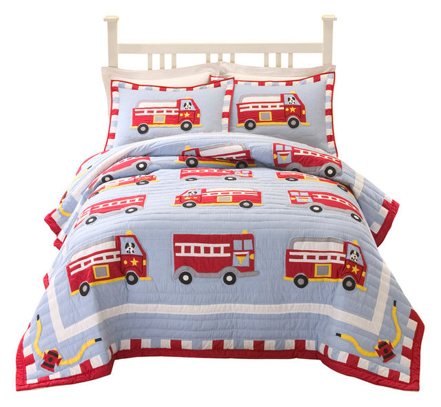 Cotton Fire Truck Quilt Set With Shams Contemporary Kids Bedding Cotton Fire Truck Full Queen Quilt With 2 Shams