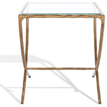 Safavieh Couture Debbie Square Metal Accent Table, Brass