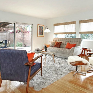 Mid Century Modern Blue Lounge Chairs, Eames Replica Lounge and Ottoman and Tuft