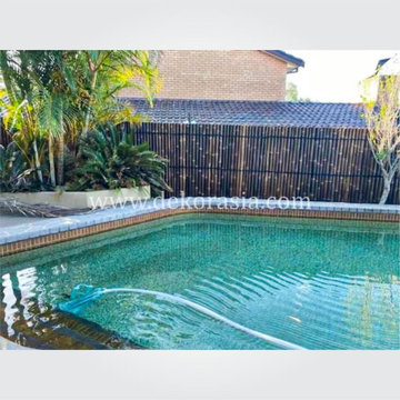 Half Cut Bamboo Fence 4 Blades Back, Black Coco Strap Wood Carving